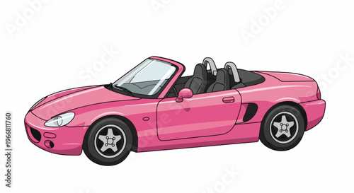 Pixelated pink convertible sports car with black interior and silver wheels