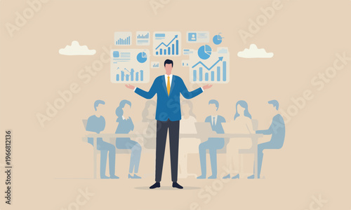 Market business businessman present virtual analysis graph and chart oh his both hands