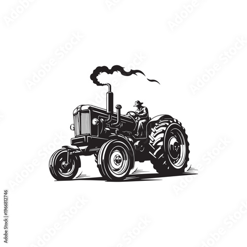 Vintage Agricultural Tractor Farming Vehicle Illustration