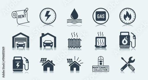 Collection of icons representing utilities, housing, and services