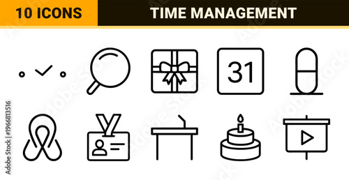 Modern Scheduling and Event Planning Line Art for Digital Productivity Interfaces Featuring Minimalist Monoline Geometric Time Management Symbols