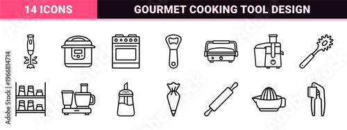 minimalist Monoline Culinary and Kitchenware Outline Symbols for Modern Interior Design Branding and Gourmet Restaurant Menu Interface