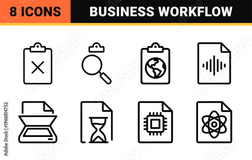 Business Document Management and Administrative Workflow Outline Icons Minimalist Monoline Geometric Office Information Symbols