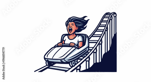 Excited woman riding a roller coaster down a steep track
