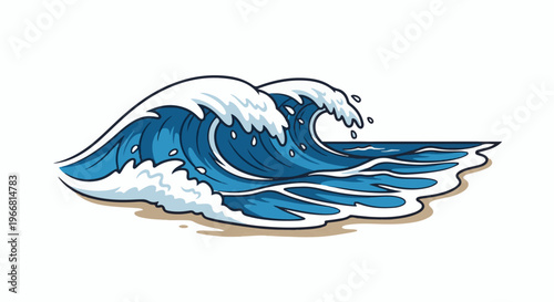 Dynamic blue ocean waves crash onto a sandy shore