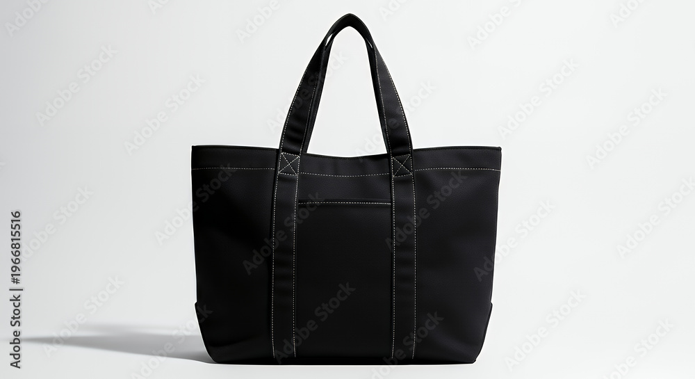 Naklejka premium Black tote bag mockup on a white background generative ai tote bag mockup mockup fabric bag tote blank canvas cloth design eco fashion cotton shopping empty background