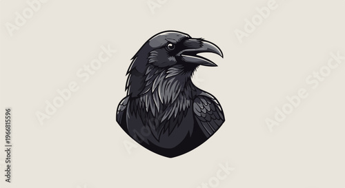 Detailed illustration of a black raven's head and upper body