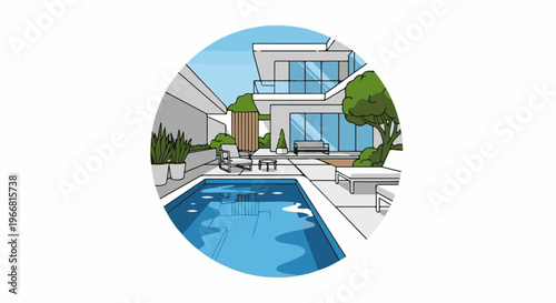 Modern villa with swimming pool and outdoor seating area