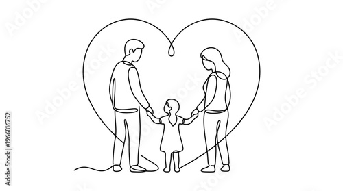 Continuous One Line Drawing Family Guardians Child Protective Circle Minimalist Love