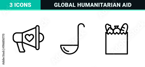 Charity and Philanthropy Line Icons for Humanitarian Support and Non-Profit Organizations with Minimalist Geometric Design.