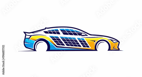 Sleek, futuristic car silhouette with solar panels on its sides