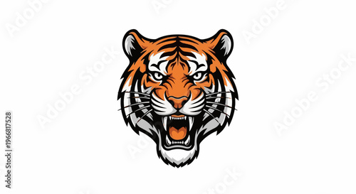 Ferocious tiger head, roaring with bared teeth and piercing eyes