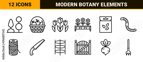 Horticulture and Backyard Landscaping Elements minimalist Monoline Geometric Line Art for Sustainable Gardening UI and Commercial Design.