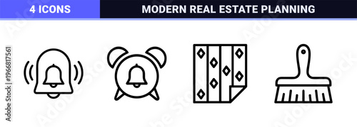 Residential Property and Home Maintenance Line Art. Comprehensive Minimalist monoline series for real estate and renovation services.