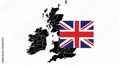 Map of the British Isles with the Union Jack flag overlaid