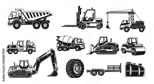 Heavy Construction Vehicles and Industrial Machinery Vector