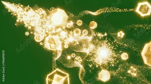 Abstract Energy Trail with Glowing Particles on Green Backdrop