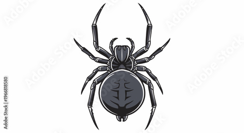 Stylized illustration of a large, dark spider with eight segmented legs