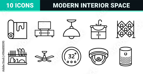 Minimalist Interior Design and Home Decoration Line Art for Architectural Planning, Renovation Projects, and Modern Furnishing Concepts.