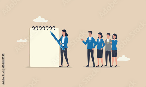 Self meeting personal development or work improvement concept, woman giving check on checkbox in achievement notepad paper