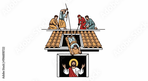 People lower paralyzed man through roof to Jesus for healing