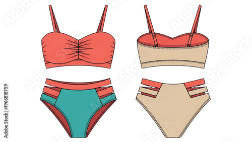 Vector illustration of lingerie sets in CAD design style on white