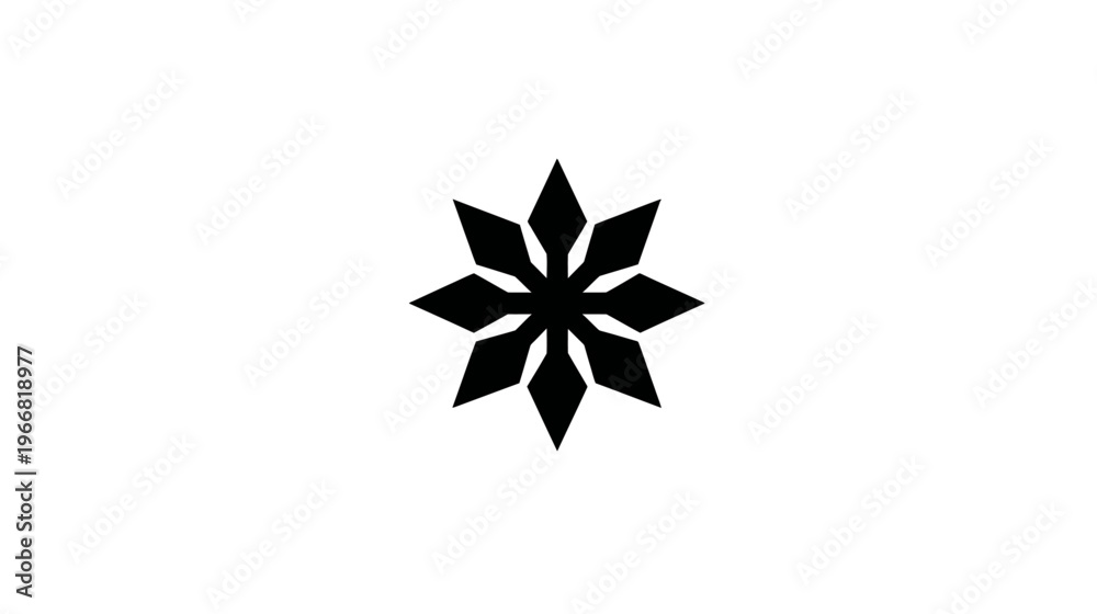 Obraz premium Minimalist abstract black geometric star or snowflake symbol. Clean modern graphic design element on white background.