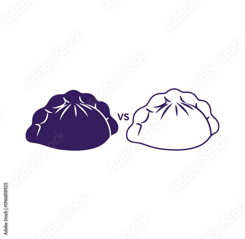 Dark and light dumpling icons versus each other on white background  food comparison