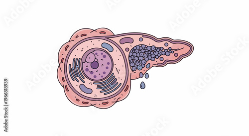 Stylized diagram of a pancreatic acinar cell with granules