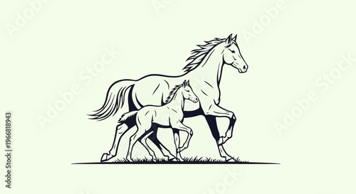 Stylized outline of a mother horse and her foal in motion