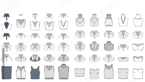Vector illustration of various clothing items in CAD design style