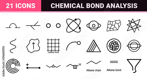 Molecular Structure and Chemical Bond Geometric Line Art Set for Scientific Research and Laboratory Education Biochemistry Monoline Design