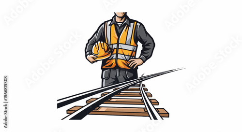 Construction worker holding hard hat on railway tracks