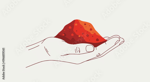 Minimalist illustration of a cupped hand holding a pile of reddish-orange textured material