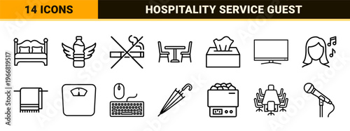 Luxury Hotel Services and Hospitality Amenities minimalist Geometric Line Art Set for Professional Wayfinding and Interface Design