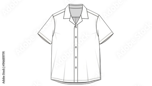 Vector CAD design style illustration of a short-sleeved button-up shirt