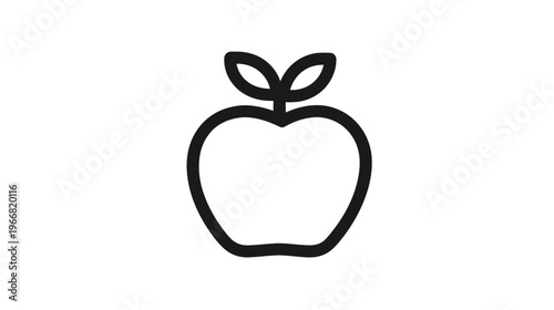 Simple Black Outline Apple Icon with Leaves. Healthy Food Symbol, Fresh Fruit Graphic Design Element.