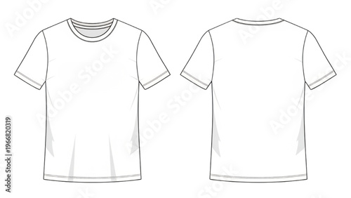Картината върху платно Vector CAD design style illustration of front and back t-shirt views