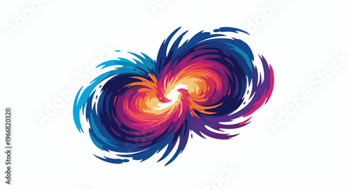 Abstract colorful swirling energy vortex with bright center on white background