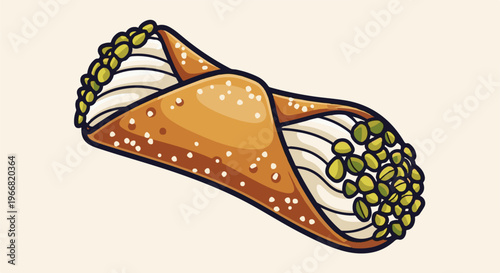 A single cannoli pastry filled with cream and topped with pistachios