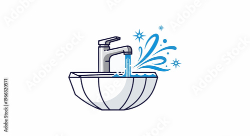 A modern faucet dispenses refreshing water into a clean, stylish basin