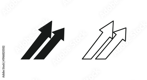 a pair of black and white arrows pointing upwards and to the right Vector