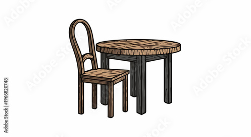 Rustic wooden chair and round table set