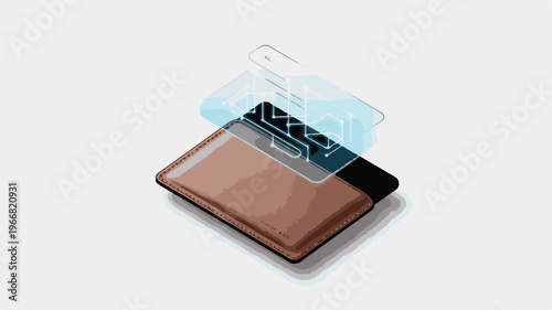 Smartphone screen protector and brown leather wallet technology finance