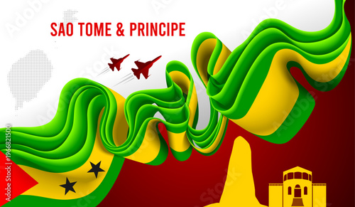 São Tomé and Príncipe Ribbon Flag Abstract Green Yellow Red Design