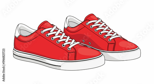 Two bright red canvas low-top sneakers with white laces and soles