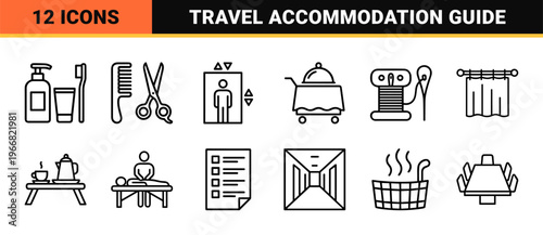 Hotel and Hospitality Service Management Minimalist Monoline Geometric Line Art for Modern Travel and Tourism Booking Applications