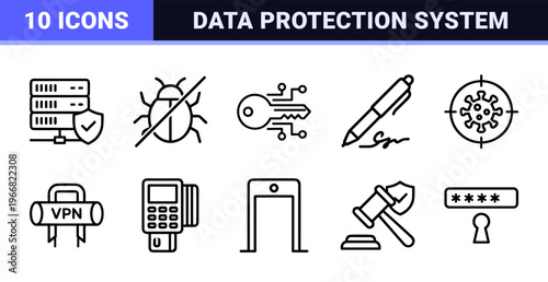 Cyber Security and Data Protection Minimalist Monoline Geometric Line Art for Digital Privacy and Network Safety Interface Design