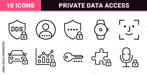 Cybersecurity and Data Privacy Minimalist Monoline Line Art Set for Secure Web Interfaces and Mobile App Development Graphic Design.