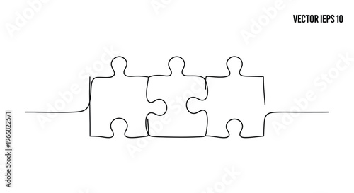 Vector Line Art of Three Interlocking Puzzle Pieces